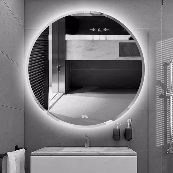 Espelho de maquiagem pendurado na parede, tamanho personalizado, tamanho personalizado com abajur de acrílico para banheiro, espelho inteligente LED