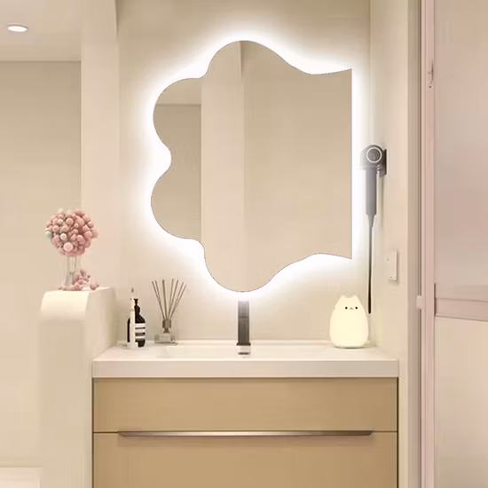 Espelho estético irregular sem moldura, espelhos decorativos de mesa Daizysight com suporte de madeira para sala de estar